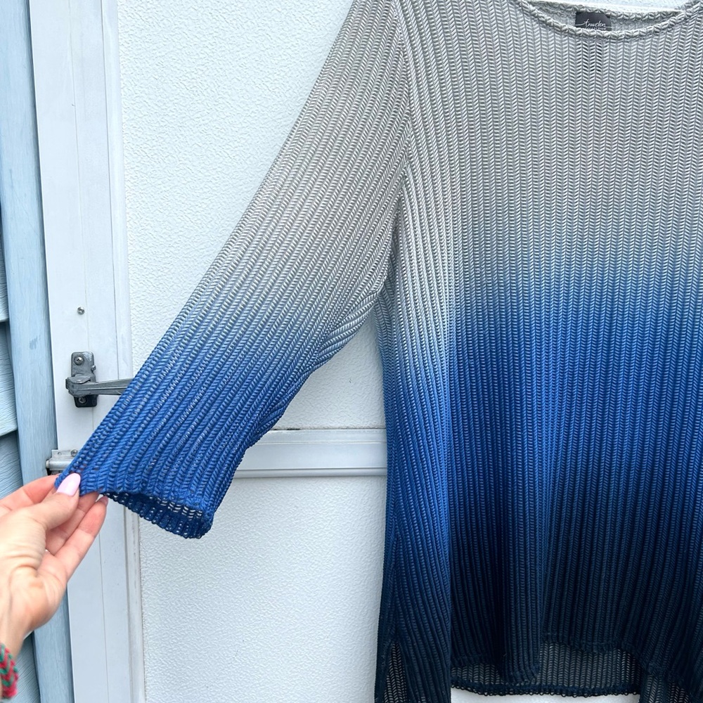 Chicos Travelers Tunic Top Women 3/XL Dip Dye Ombré Blue Gray Loose Knit Stretch - Picture 6 of 13